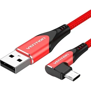 Datový kabel Vention Reversible 90° USB 2.0 -> microUSB Cotton Cable Red 1.5m Aluminium Alloy Type