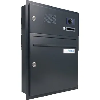 Železářství 1x poštovní schránka A-01 k zazdění do sloupku s 1x zvonkem a kamerou ABB + orámování L profilem - lakovaná - RAL 7016 MAT. - ANTRACIT