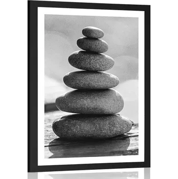 Plakát Dovido Plakát s paspartou stabilní pyramida z kamenů v černobílém provedení