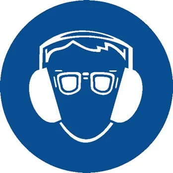 Značení Značka Používej ochranné brýle a chrániče sluchu!, samolepicí fólie, Ø 200 mm