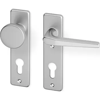 Dveřní kování AC-T SERVIS Dveřní klika MONTE efekt nerez - krátké hranaté štítové kování 72 mm Provedení štítu: Koule/klika - pravá