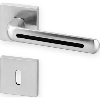 Dveřní kování AC-T SERVIS Dveřní klika LINIA nerez/černá - hranatá rozeta Provedení kliky: vč. rozety BB - obyčejný klíč, Mechanizmus rozety: Kovová konstrukce