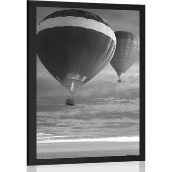 Plakát Dovido Plakát přelet balónů nad horami v černobílém provedení