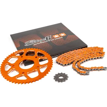 Řetězová sada 14x53 - 420 Stage6 alu CNC oranžová Peugeot / Rieju