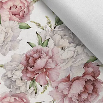 Látka s potiskem kočárkovina TD/NS pivoňky na bílé