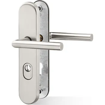 Dveřní kování AC-T SERVIS Bezpečnostní klika GOLEM PLUS nerez - oválné štítové kování 90 mm Provedení štítu: PZ - fabkový klíč