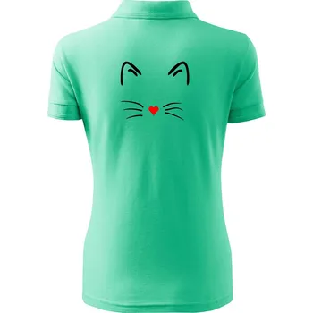 Kočka - srdce místo nosu - Polokošile dámská Pique Polo - XS ( Mátová )