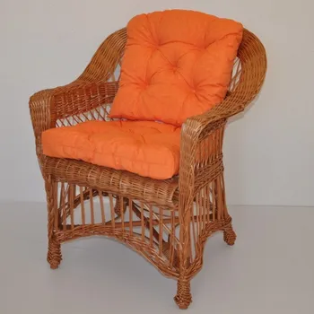 Křeslo Proutěné křeslo WEIGIER přírodní polstr oranžový melír