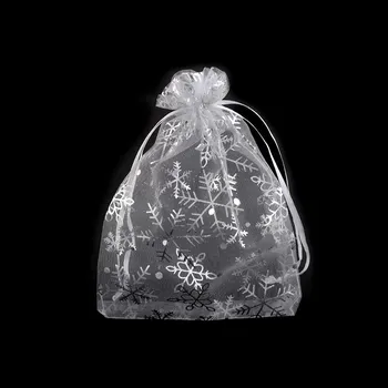 Obalový materiál Dárkový sáček organza vločky - stříbrná 13x18cm
