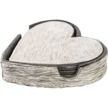 Podtácek Sada 4ks kožených podtácků ve tvaru srdce Heart grey - 13*13*3 cm