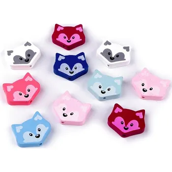 Dřevěné korálky liška (5ks) mix barev