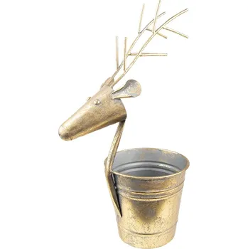 Obal na květináč Zlatý antik plechový obal na květináč Jelen - 27*17*16/45 cm