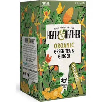 Čaj Heath & Heather Organic Green Tea and Ginger, BIO Zelený čaj se zázvorem, 20 sáčků