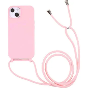 Pouzdro na mobilní telefon Gumový ochranný kryt se šňůrkou na krk pro Apple iPhone 7 - světle růžový