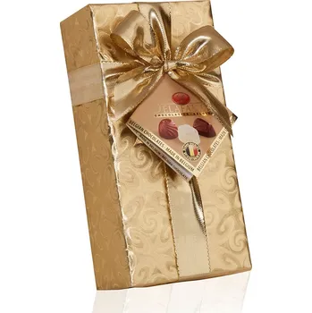 Čokoláda Belgické pralinky ve zlatém dárkovém balení se zlatou stuhou, 200 g