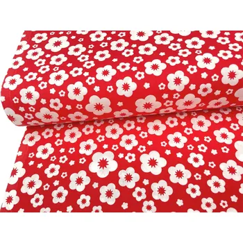 Mirtex Plátno DOMESTIK 145/23392-18 Kamélie červená šíře 150cm Zbytková metráž