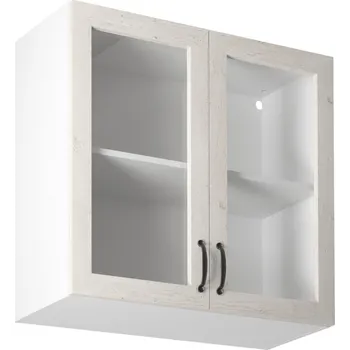 Kuchyňská skříňka Tempo Kondela Horní skříňka se sklem, bílá / sosna skandinávská, ROYAL G80S