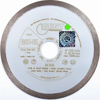 Příslušenství k brusce Kotouč řezný diamant GENT GST-UL 125mm plný šedý