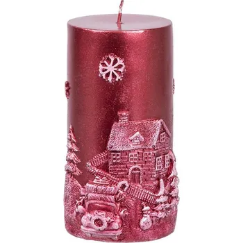 Svíčka Sviečka MagicHome Vianoce, 7x12,5 cm, červená, s krajinkou