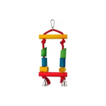Hračka pro ptáka Houpačka BIRD JEWEL dřevěná s lanem barevná 25cm