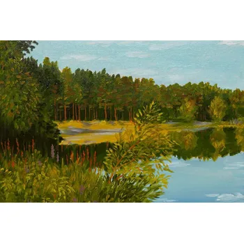 Fototapeta DIMEX | Vliesová fototapeta Malba - Jehličnatý les MS-5-2031 | 375 x 250 cm| zelená, modrá, žlutá + Vliesová fototapeta na stěnu DIMEX Malba - Jehličnatý les MS52031 v rozměru 375 x 250 cm + lepidlo zdarma