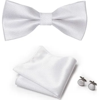 Látkový motýlek Wilson Svatební Bílá | Manžetové knoflíčky | Kapesníček Bílá