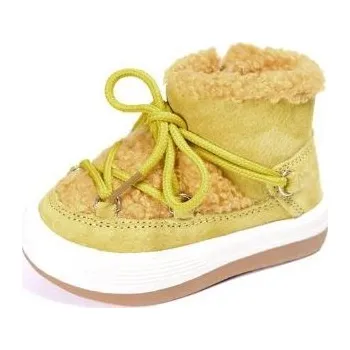 Dětská sálová obuv Dětské zimní kotníkové kožené botičky s kožešinou a zapínáním na zip Barva: Žlutá, Velikost: 18 (13,5 cm)