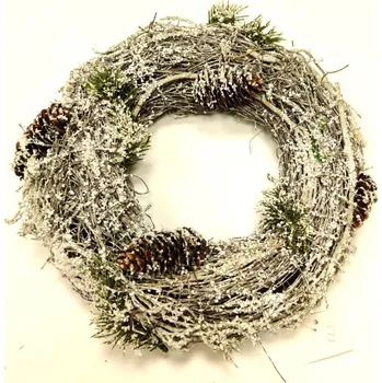 Věnec Zasněžený věnec se šiškami - 25 cm