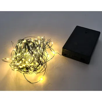 Vánoční dekorace VOR-BAT 5M-D ZEL - 5m dekorační, světelný vánoční řetěz na zeleném drátu, nap. na baterie 3x AA, svit bílá studená, bílá teplá a barevná RGB Barva: Bílá teplá