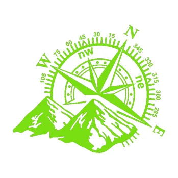 Samolepící dekorace Kompas 002 pravá hory (04 - zelená kawasaki) SAMOLEPKA NA AUTO, NÁLEPKA, FÓLIE, POLEP, TUNING, VLASTNÍ TEXT, TISK, AUTOSAMOLEPKY.cz, POLEPY, OBRÁZEK, LOGO, 3D STICKERS