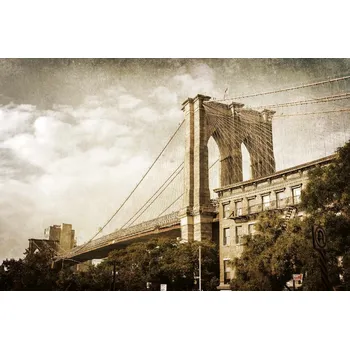 Fototapeta DIMEX | Vliesová fototapeta Brooklynský most ve vintage MS-5-3004 | 375 x 250 cm | zelená, bílá, béžová, šedá + Vliesová fototapeta na stěnu DIMEX Brooklynský most ve vintage MS53004 v rozměru 375 x 250 cm + lepidlo zdarma