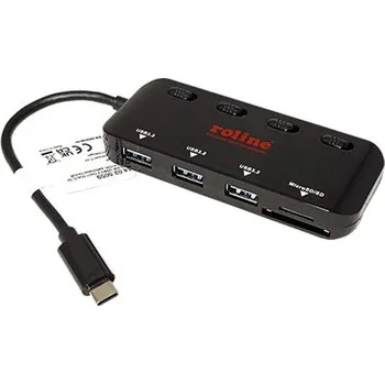 USB hub ROLINE Multiport adaptér USB 5Gbps, USB C(M) -> čtečka karet + Hub 3x USB3.0 A(F), černý - 14.02.5059