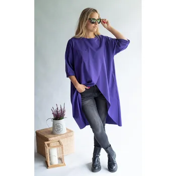 Dámský svetr Tunika dlouhá asymetrická 221311 Wendy Trendy barva: fialová
