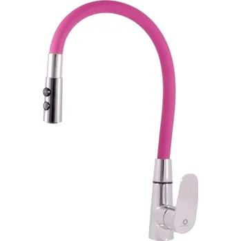 Vodovodní baterie Vodovodní baterie dřezová s flexibilním ramínkem se sprchou AMUR, Barva: chrom/růžová, Rozměr: 3/8''