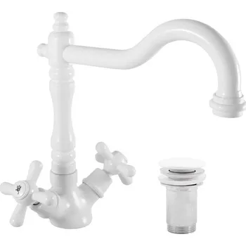 Vodovodní baterie Vodovodní baterie umyvadlová s výpustí click-clack MORAVA RETRO, Barva: bílá, Rozměr: 3/8''