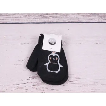 Rukavice Rukavice rukavičky palčáky YO R117 TEPLÉ černé s tučňákem spojené šňůrkou velikost rukavic: 10 cm