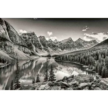 Fototapeta DIMEX | Vliesová fototapeta Jezero Rocky Mountains MS-5-3064 | 375 x 250 cm | bílá, černá + Vliesová fototapeta na stěnu DIMEX Jezero Rocky Mountains MS53064 v rozměru 375 x 250 cm + lepidlo zdarma