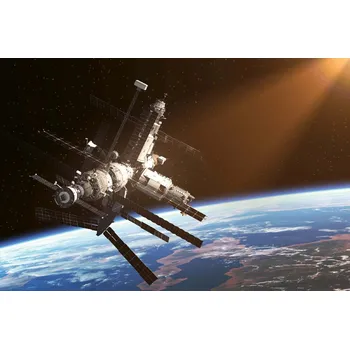 Fototapeta DIMEX | Vliesová fototapeta Vesmírná stanice II. MS-5-2243 | 375 x 250 cm| modrá, černá, šedá + Vliesová fototapeta na stěnu DIMEX Vesmírná stanice II. MS52243 v rozměru 375 x 250 cm + lepidlo zdarma