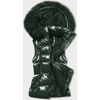 Dámská vesta Zelená lakovaná dámská vesta s kožešinou (DK027-38) odstíny zelené L (40)