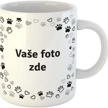Hrneček s vlastní fotkou a tlapkami se srdíčky okolo - 330ml bílý Barva: Šedá
