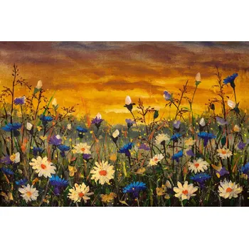 Fototapeta DIMEX | Vliesová fototapeta Malba - Sedmikrásky a chrpa MS-5-1964 | 375 x 250 cm| zelená, modrá, bílá, žlutá + Vliesová fototapeta na stěnu DIMEX Malba - Sedmikrásky a chrpa MS51964 v rozměru 375 x 250 cm + lepidlo zdarma