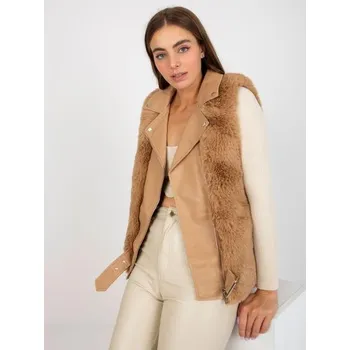 Dámská vesta Dámská vesta z ekokůže s kožešinou ALEXIA hnědo béžová