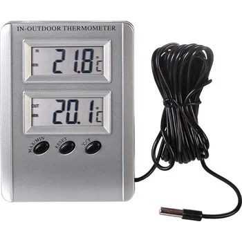 Domácí teploměr Teploměr elektronický, venkovní a pokojový, dva teplotní senzory, Měřené údaje: Teplota, max. a min. hodnota, dva displeje