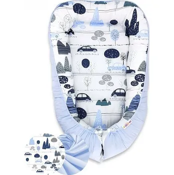 Hnízdečko pro miminko BABY NELLYS oboustranné hnízdečko VELVET Auta v Aleji/Modrá