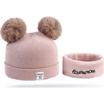 Pokrývka hlavy Zimní čepička s nákrčníkem s bambulkami Barvy: béžová