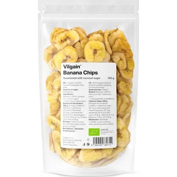 Sušená potravina Vilgain Bananové chipsy BIO – slazené kokosovým cukrem 120&nbsp;g