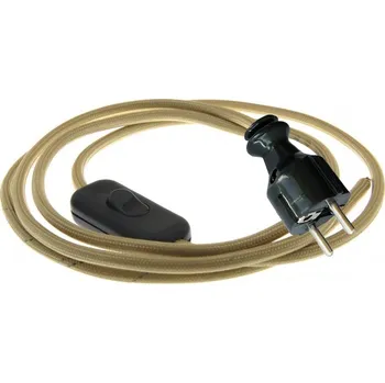 elektrický kabel Přívodní textilní kabel k lampičce 1,8 m Zlatý Z33, vidlice + vypínač