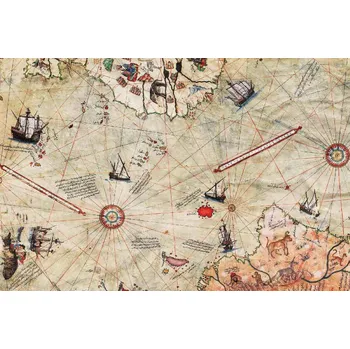 Fototapeta DIMEX | Vliesová fototapeta Mapa Piri Reis MS-5-1520 | 375 x 250 cm| zlatá, hnědá, šedá + Vliesová fototapeta na stěnu DIMEX Mapa Piri Reis MS51520 v rozměru 375 x 250 cm + lepidlo zdarma