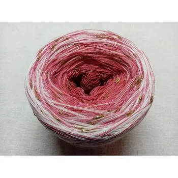 Příze Merino Jahodový sen 3-nitka 1000m s nopkovou nitkou (Duhové merino klubko s nopky Jahodový sen)