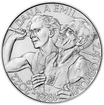 Česká mincovna Stříbrná mince 200 Kč Dana Zátopková, Emil Zátopek 2022 Standard 13 g